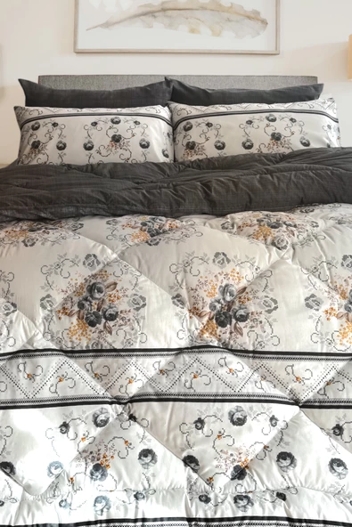 Alla Turca 4 Yastık Kılıflı Çift Taraflı Desenli Uyku Seti-Kanaviçe Antrasit - 2