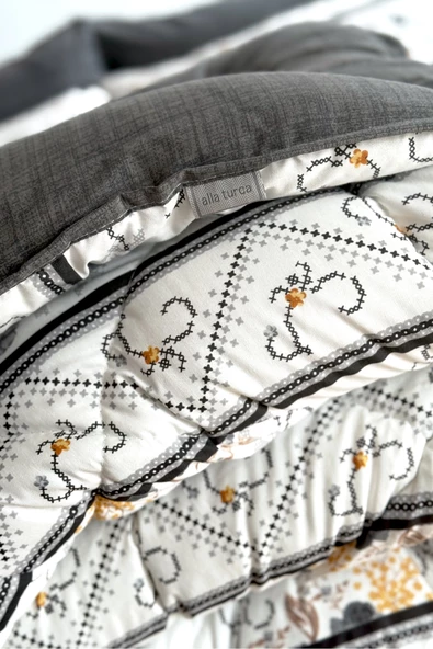 Alla Turca 4 Yastık Kılıflı Çift Taraflı Desenli Uyku Seti-Kanaviçe Antrasit - 6