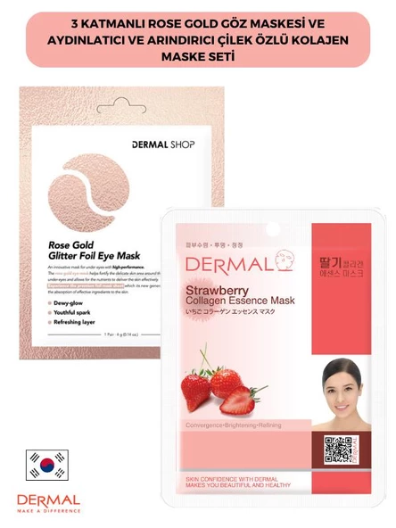 3 Katmanlı Rose Gold Göz Maskesi ve Aydınlatıcı Ve Arındırıcı Çilek Özlü Kolajen Maske Seti