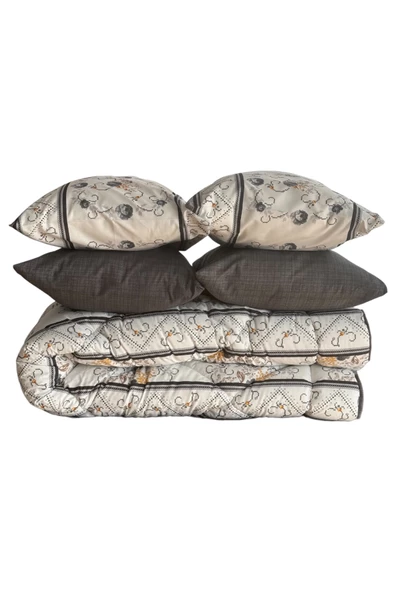 Alla Turca 4 Yastık Kılıflı Çift Taraflı Desenli Uyku Seti-Kanaviçe Antrasit - 10