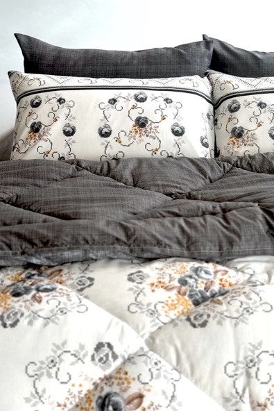 Alla Turca 4 Yastık Kılıflı Çift Taraflı Desenli Uyku Seti-Kanaviçe Antrasit - 5