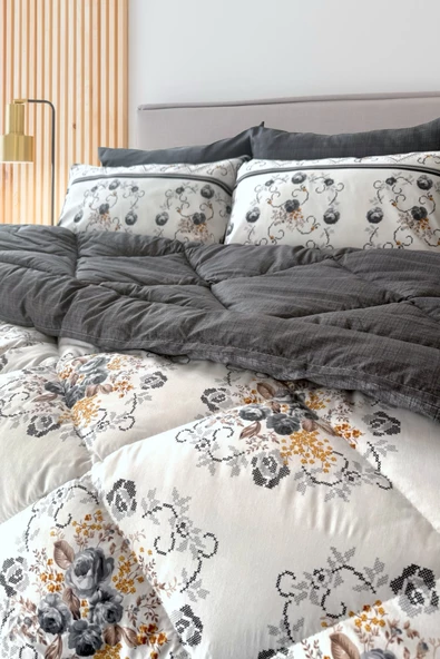 Alla Turca 4 Yastık Kılıflı Çift Taraflı Desenli Uyku Seti-Kanaviçe Antrasit - 4