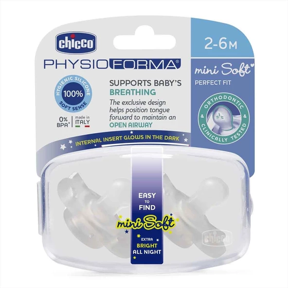 Chicco Gece Parlayan PhysioForma Mini Soft 2'li Emzik 2-6 Ay