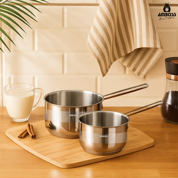 Amboss 2 Parça Paslanmaz Çelik 16-18 cm Mama Seti Kapaksız Sütlük ürün görseli 1