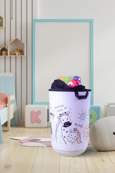 Qoja Kese 40 L Cute Animals Desenli Çok Amaçlı Çamaşır Ve Oyuncak Sepeti
