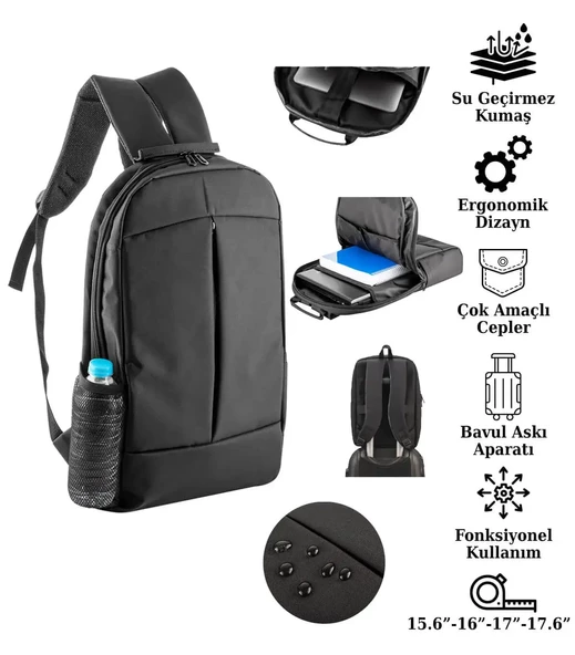 Notebook Laptop Dizüstü Bilgisayar Sırt Çantası 15.6"-16"-17"-17.6" inç - 600 Siyah - 2