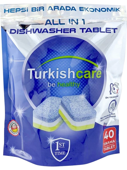 Turkishcare Hepsi Bir Arada Ekonomik 40 Yıkama Bulaşık Deterjanı Tablet