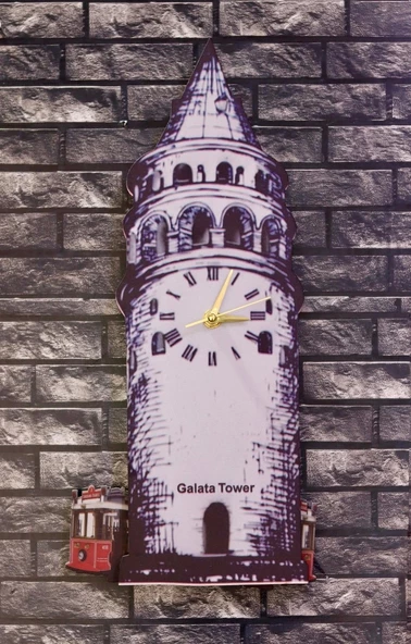 Nostalji Sallanan Sarkaçlı Galata Kulesi Duvar Saati - 2