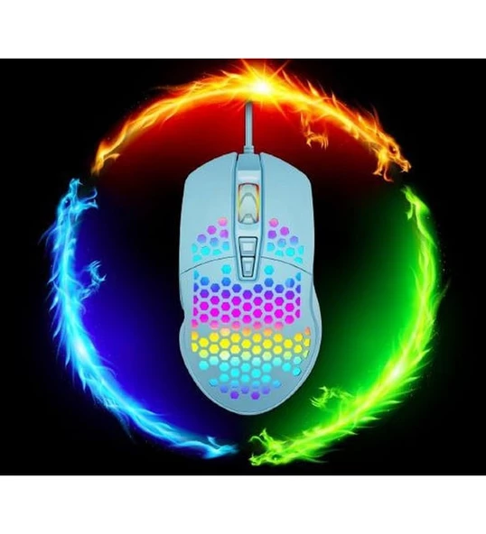 ProZone G88 RGB Gamin Mouse Petek Örgülü 6400 DPI RGB Oyuncu Faresi Mavi renk