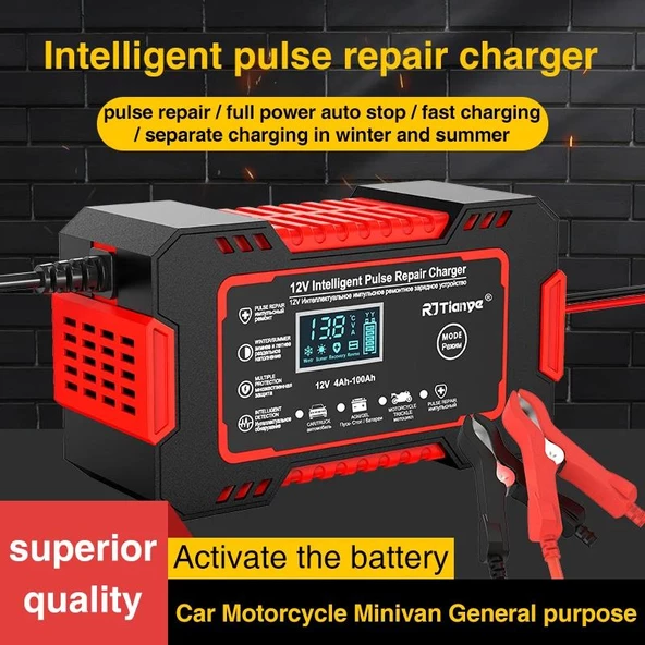 12v 6a Akıllı Araba Motosiklet Lcd Ekran Araç Akü Onarım Hızlı Şarj Cihazı Islak Kuru Jel Kurşunasit - 7