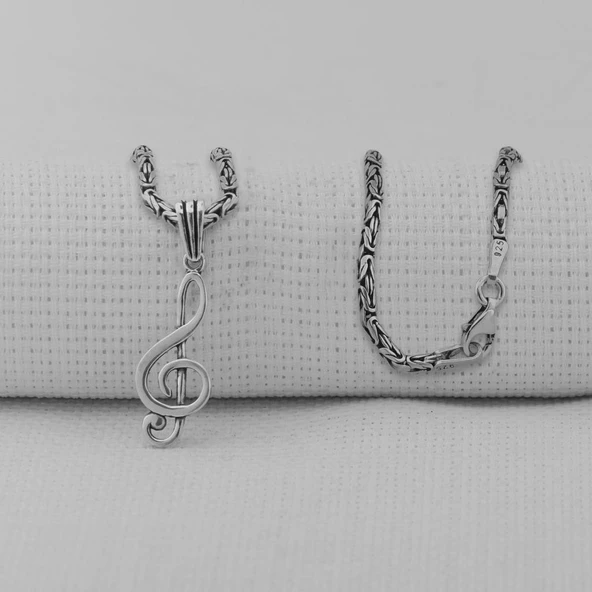 Sol Anahtarı 925 Ayar Gümüş Kolye - Resim 2