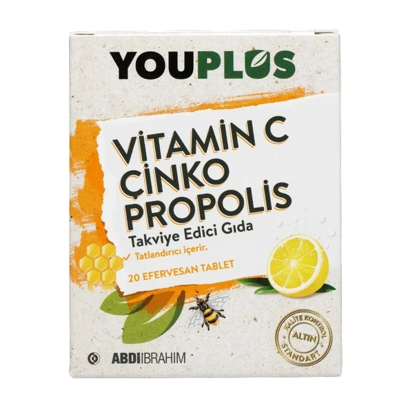 Youplus Vitamin C, Çinko, Propolis Efervesan Tablet Takviye Edici Gıda 20 Tablet - 3