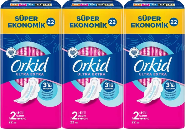 Orkid Hijyenik Ped Ultra Extra Koruma Uzun 66 Adet Süper Ekonomik Pk (3PK*22)
