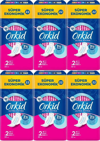 Orkid Hijyenik Ped Ultra Extra Koruma Uzun 132 Adet Süper Ekonomik Pk (6PK*22)