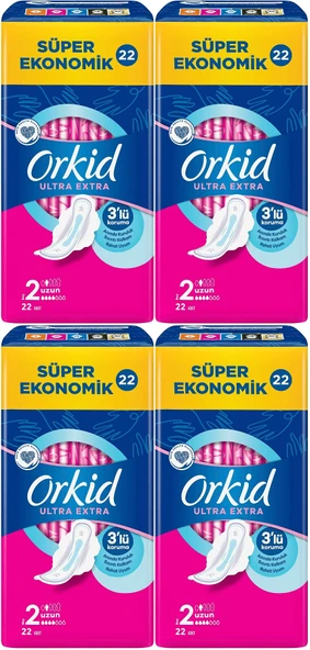 Orkid Hijyenik Ped Ultra Extra Koruma Uzun 88 Adet Süper Ekonomik Pk (4PK*22)