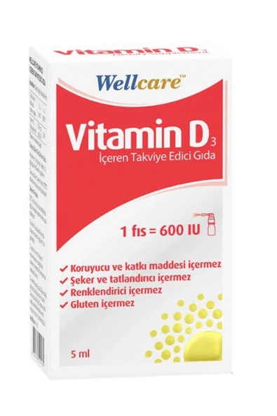 Wellcare Vitamin D3 İçeren Takviye Edici Gıda 5 ml 1 Fıs 600 IU