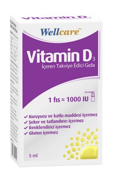 Wellcare Vitamin D3 1000 IU Sprey Takviye Edici Gıda 5 ml