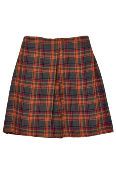 Kadın Ekose Kolej Şort Etek Turuncu Füme MNSO-38 - Resim 2