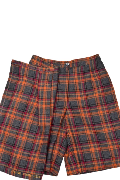 Kadın Ekose Kolej Şort Etek Turuncu Füme MNSO-38 - Resim 4