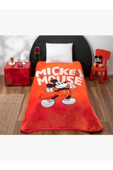 taç Lisanslı Battaniye Mickey Mouse Classic Red Tek Kişilik