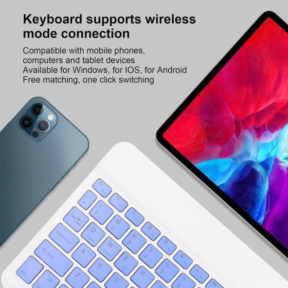 Apple iPad Pro 10.5" Uyumlu Kablosuz Bluetooth Şarj Edilebilir Klavye - Mor - 8