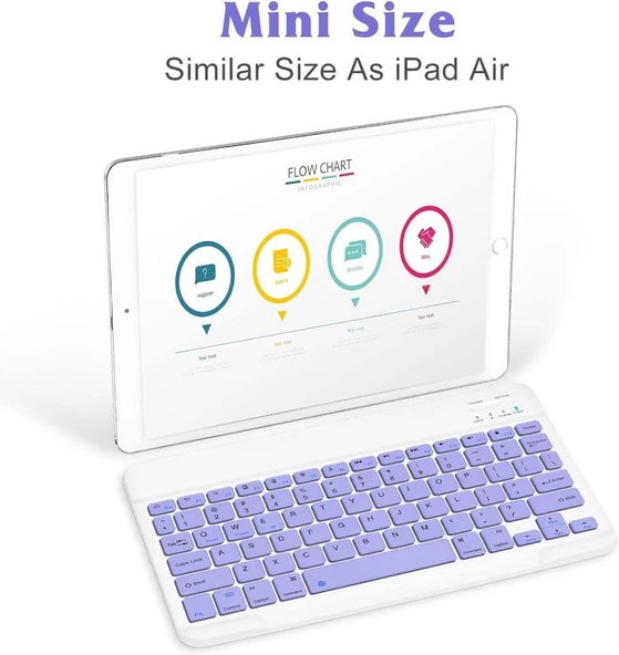 Apple iPad Pro 10.5" Uyumlu Kablosuz Bluetooth Şarj Edilebilir Klavye - Mor - 2