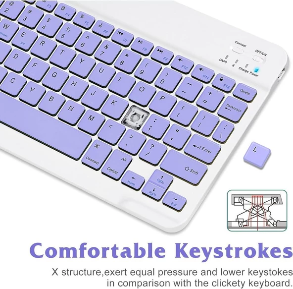 Hegitech Pro 7 7" Uyumlu Kablosuz Bluetooth Şarj Edilebilir Klavye - Mor - 6