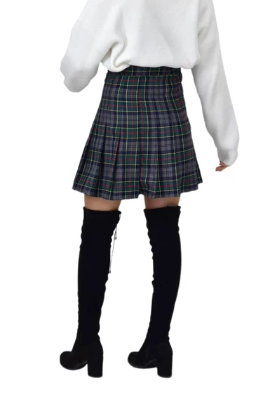 Kadın Ekose Kolej Etek Yeşil Füme KIZMESL-48 - Resim 7