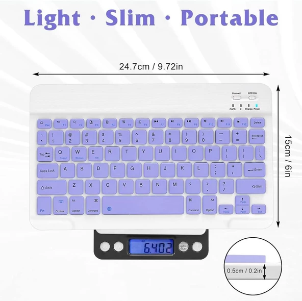 Hegitech Pro 7 7" Uyumlu Kablosuz Bluetooth Şarj Edilebilir Klavye - Mor - 4