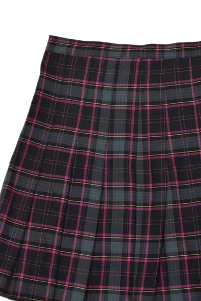 Kadın Ekose Kolej Etek Yeşil Fuşya OSMANMA-34 - Resim 3