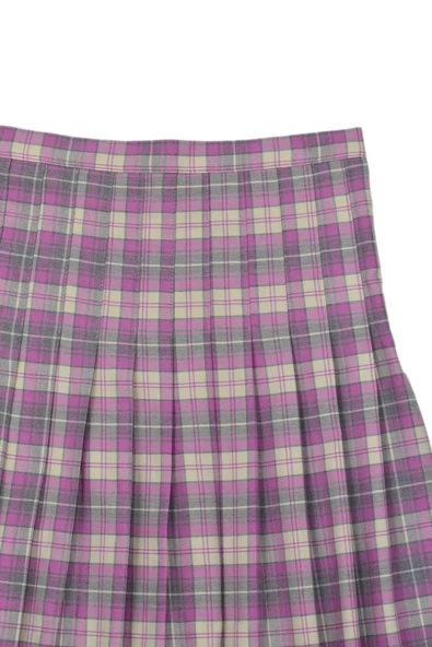 Kadın Ekose Kolej Etek Pembe Gri ANADOLU-34 - Resim 3