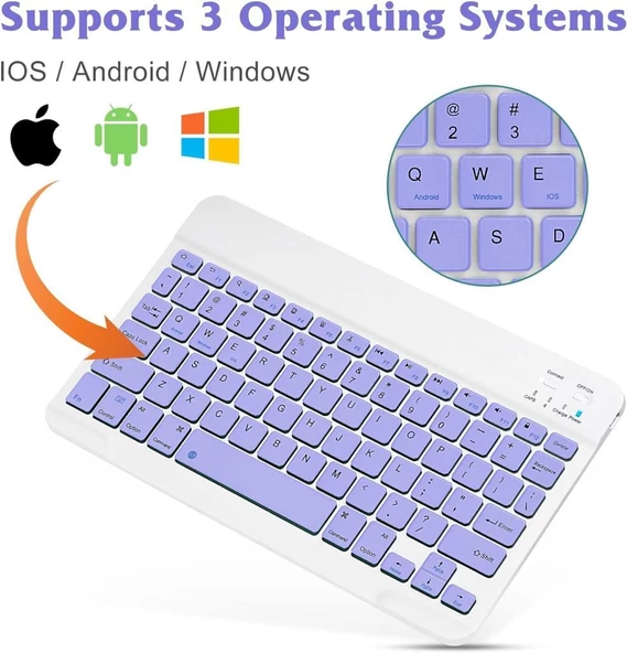 Warp Tab WP11 10.95" Uyumlu Kablosuz Bluetooth Şarj Edilebilir Klavye - Mor - Resim 3