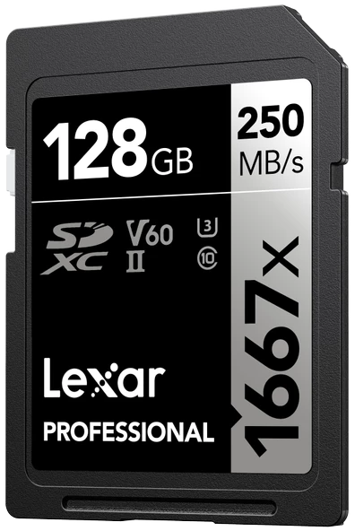 LEXAR 128GB LSD128CB1667 SDXC PROFESSIONAL 1667X SDXC UHS-II CARDS 250MB/S READ 120MB/S WRITE C10 V60 U3