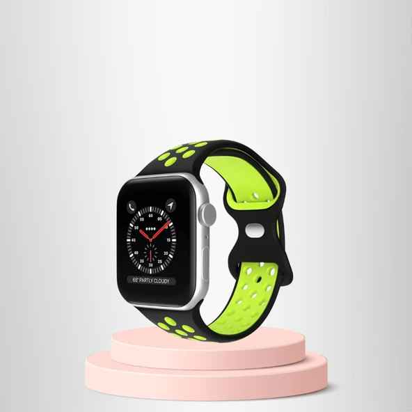 Apple Watch 42 44 45 49 Mm/L Kordon Kayış Bileklik Delikli SİYAH-YEŞİL