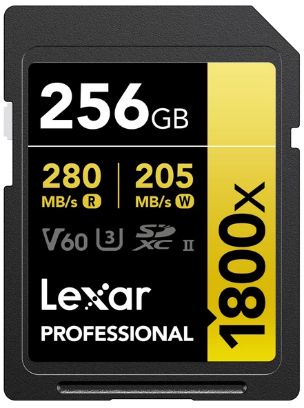 LEXAR 256GB LSD1800256G-BNNNG SD PROFESSIONAL 1800X SDXC UHS-II CARDS UP TO 280MB/S READ 210MB/S WRITE C10 V60 U3