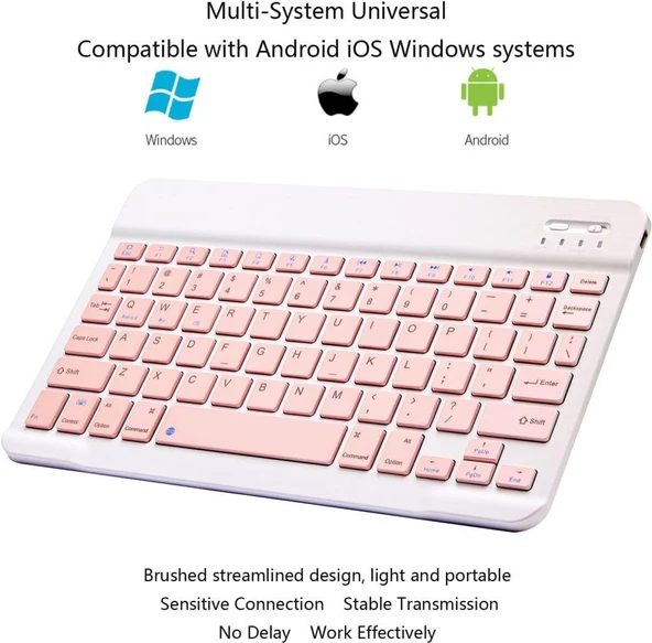 Samsung Galaxy Tab A SM-T282 7" Uyumlu Kablosuz Bluetooth Şarj Edilebilir Klavye - Pembe - 3