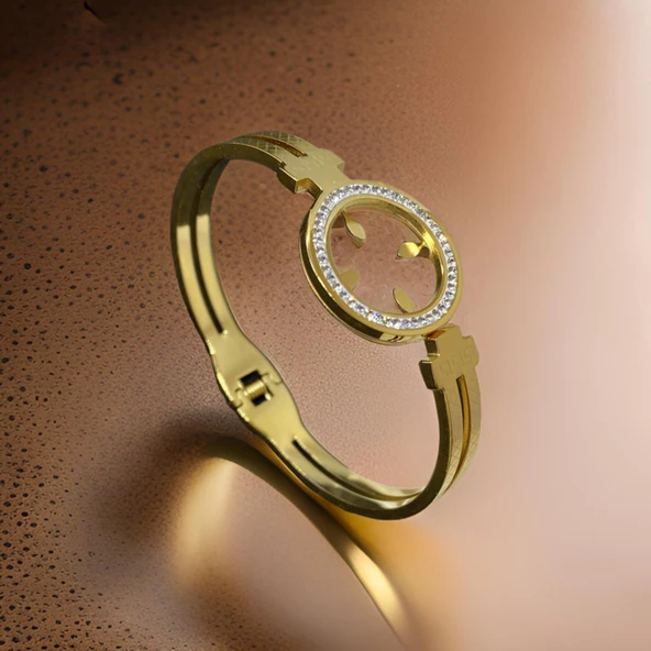 Şıklığı Sevenlere Özel: Altın Kaplama Çeyreklik Kadın Çelik Bileklik ürün görseli 1