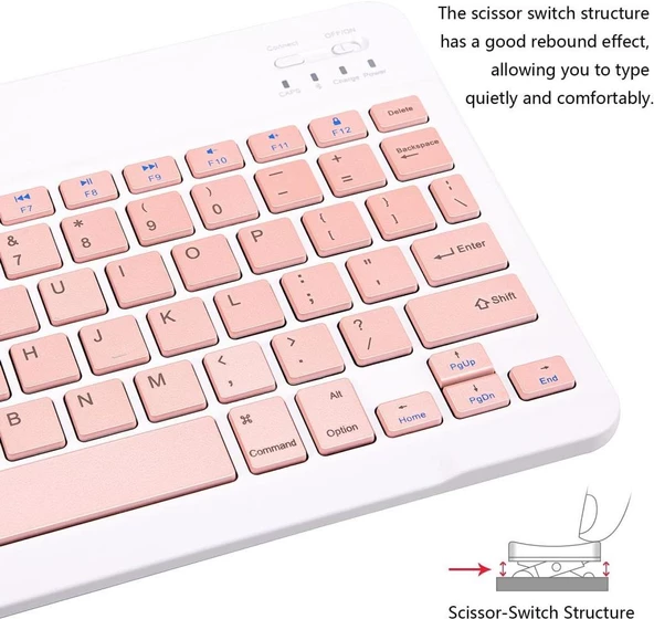 Hometech Alfa 10 MB 10" Uyumlu Kablosuz Bluetooth Şarj Edilebilir Klavye - Pembe - 4