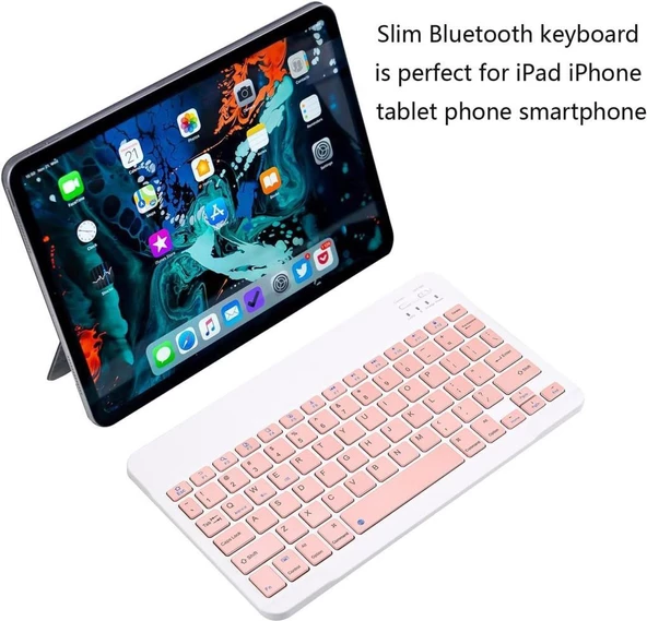 Hometech Alfa 10 MB 10" Uyumlu Kablosuz Bluetooth Şarj Edilebilir Klavye - Pembe - 2