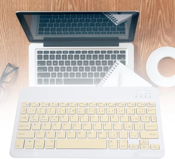Apple iPad Pro 6. Nesil 12.9" Uyumlu Kablosuz Bluetooth Şarj Edilebilir Klavye - Sarı - 2