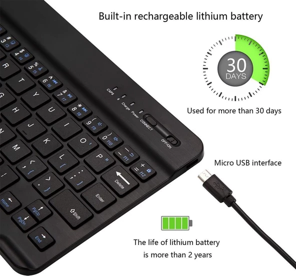Samsung Galaxy Tab S9 FE+ Plus X610 Uyumlu Kablosuz Bluetooth Şarj Edilebilir Klavye - Siyah