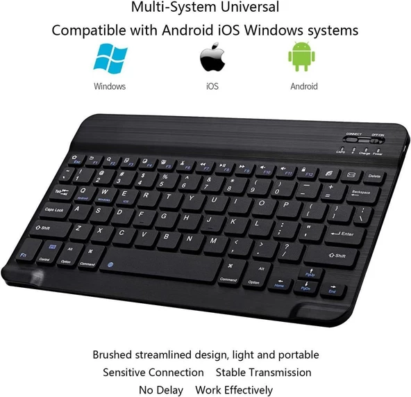 General Mobile E-Tab 4 10.1" Uyumlu Kablosuz Bluetooth Şarj Edilebilir Klavye - Siyah - 3