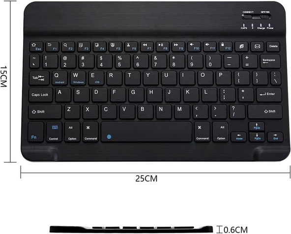 General Mobile E-Tab 4 10.1" Uyumlu Kablosuz Bluetooth Şarj Edilebilir Klavye - Siyah - 6