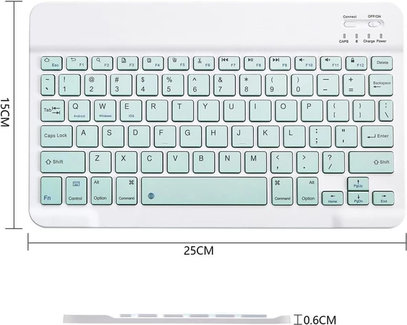 Denver TAQ-10252 10.1" Uyumlu Kablosuz Bluetooth Şarj Edilebilir Klavye - Yeşil - 6