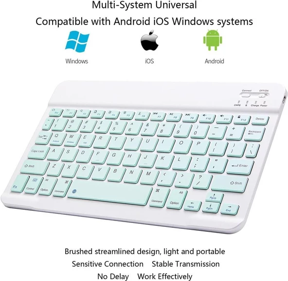 General Mobile E-Tab 20 10.1" Uyumlu Kablosuz Bluetooth Şarj Edilebilir Klavye - Yeşil - 3