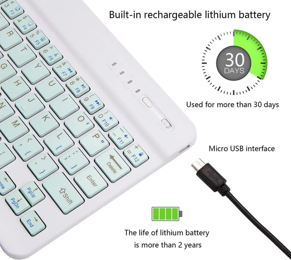 General Mobile E-Tab 20 10.1" Uyumlu Kablosuz Bluetooth Şarj Edilebilir Klavye - Yeşil - 5
