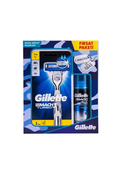 GİLLETTE,Mach3 Turbo Özel Askerlik Fırsat Paketi (Tıraş Makinesi Yedekli + 75 ml Jel) - 3