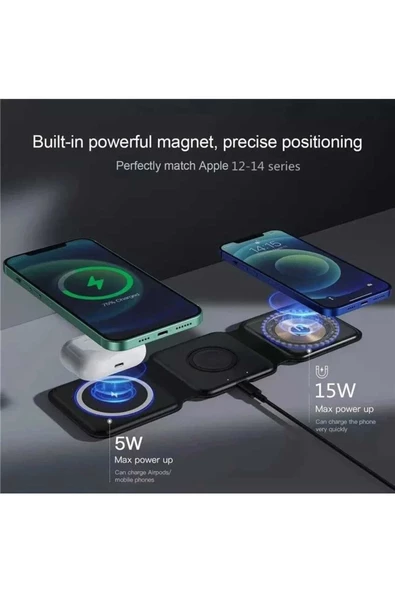 Mmctech 3in1 Iphone Samsung Huawei Telefon Kulaklık Akıllı Saat Kablosuz Hızlı Şarj Padi Wireless Dock - Resim 3