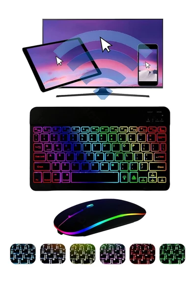 Mmctech Tüm Cihazlara Uyumlu Akıllı Taşınabilir Şarj Edilebilir Rgb Kablosuz Bluetooth Klavye ve Mause Seti