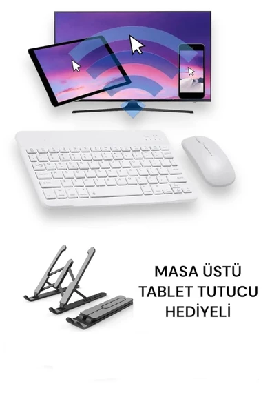 Mmctech Tüm Cihazlara Uyumlu Akıllı Taşınabilir Şarj Edilebilir Kablosuz Bluetooth Klavye ve Mause Seti